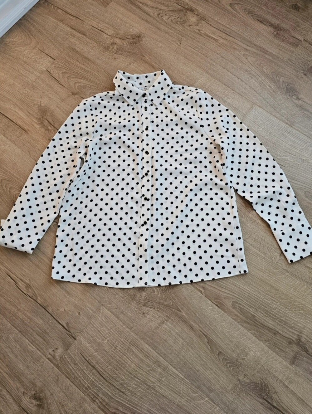 Rachel Zoe White Blouse with Black Polka Dots - Button Front Size S